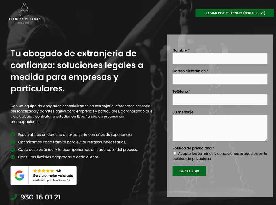 Ejemplo diseño web abogado extranjería